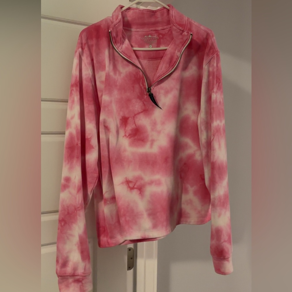 Charles River Apparel Pink Tie-Dye Quarter-Zip Sweatshirt
